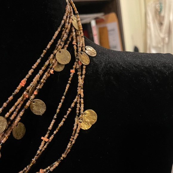 Vintage Avenue 9 Multi Strand Beaded Coin/Disk Necklace 18in Adjustable - Picture 2 of 5